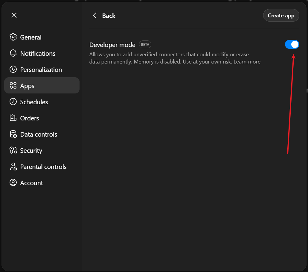 Developer mode toggle enabled